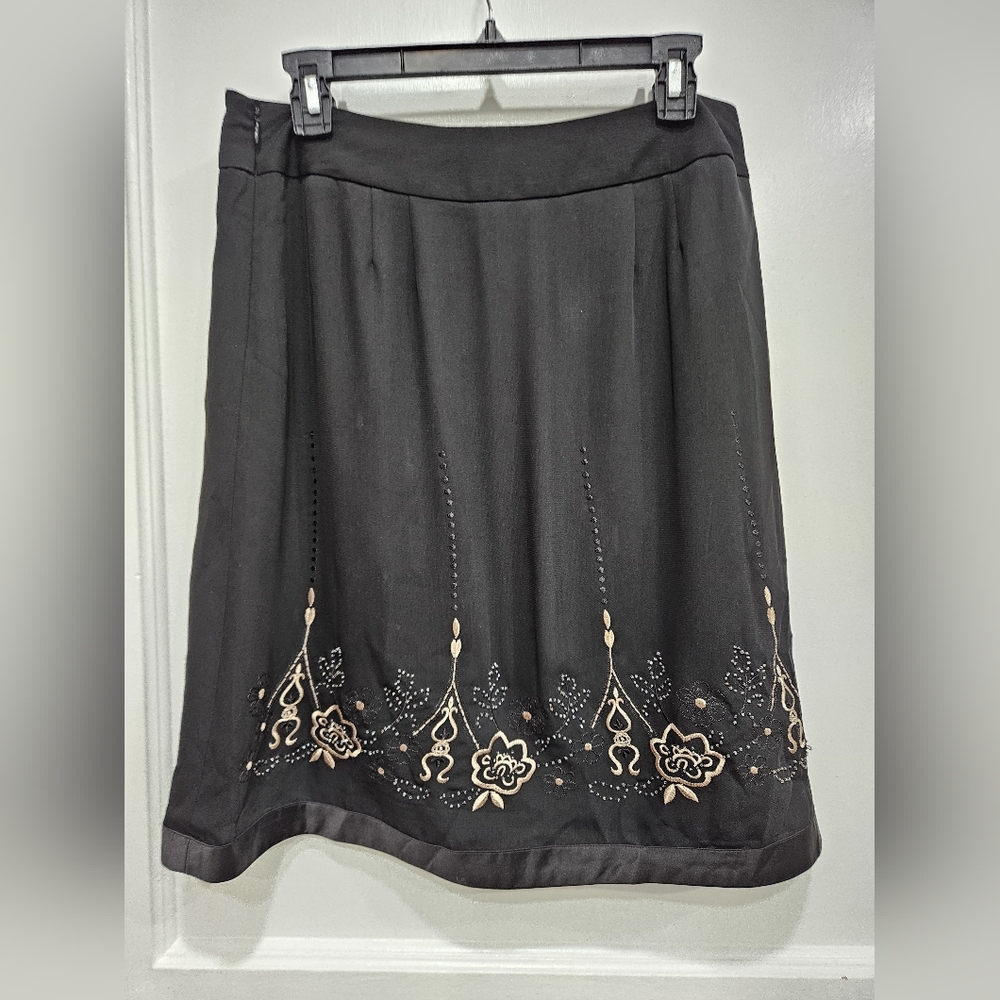 LOFT  Black Embroidered Skirt